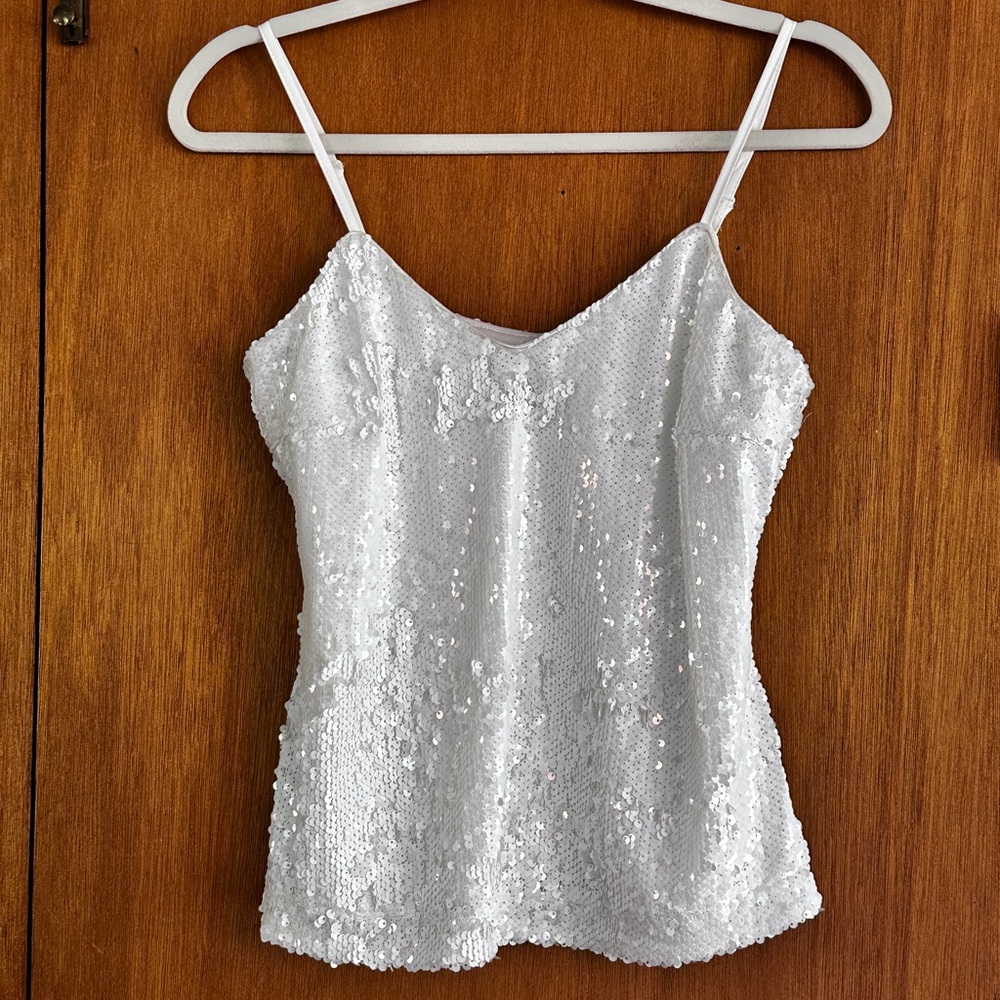 Aqua White Sequin Sleeveless Camisole XS